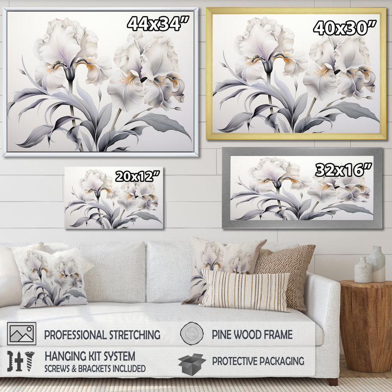 Iris noir et blanc minimalisme, Cadre doré simple, H 30 po x l 40 po x P 1,5 po