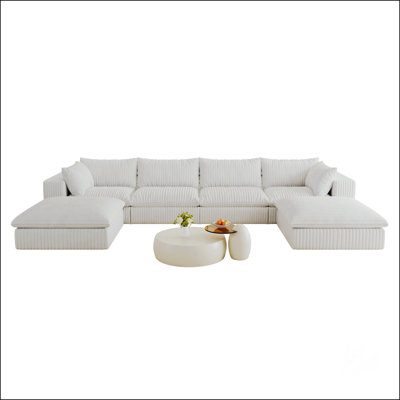 Canapé Cloud en velours côtelé, assise profonde, conception à deux couches, coussins amovibles, aucun assemblage requis, parfait pour les salons et les chambres