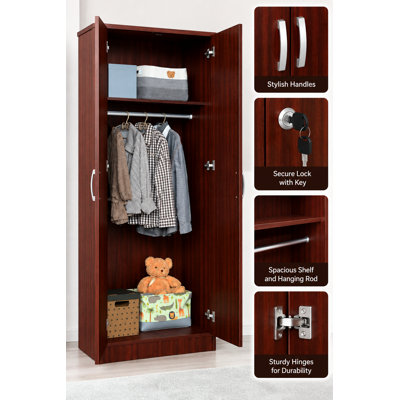 Garde-robe à 2 portes avec tringle et tablettes - noir