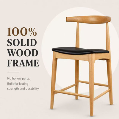 Borisav Counter Height Stool – Farmhouse Open Back with Padded Cushion, Wood Kitchen Chair (Set of 2)