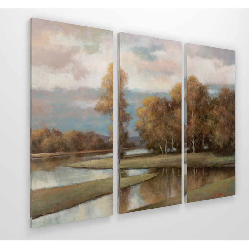 «Winding River II», ensemble de 3 reproductions d'images sur toiles tendues, H 24 po x l 36 po x P 1,5 po