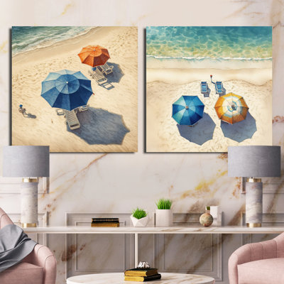 Beachside Chairs And Umbrellas - Beach Square Collage Set Of 2