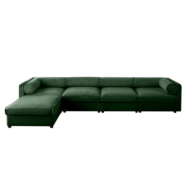 Upholstered Loveseat Sofa With Ottoman, Green Chenille, 27.9" H x 142.5" W x 37.4" D