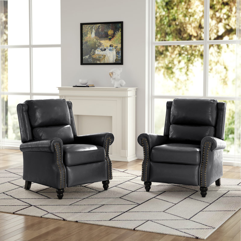 Fauteuil inclinable manuel avec dossier à oreilles Ameiah, Noir, noir, noir, noir