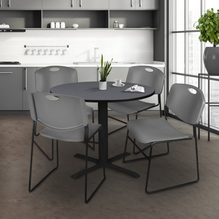 Round X-Base Breakroom Table & 4 Zeng Stack Chairs