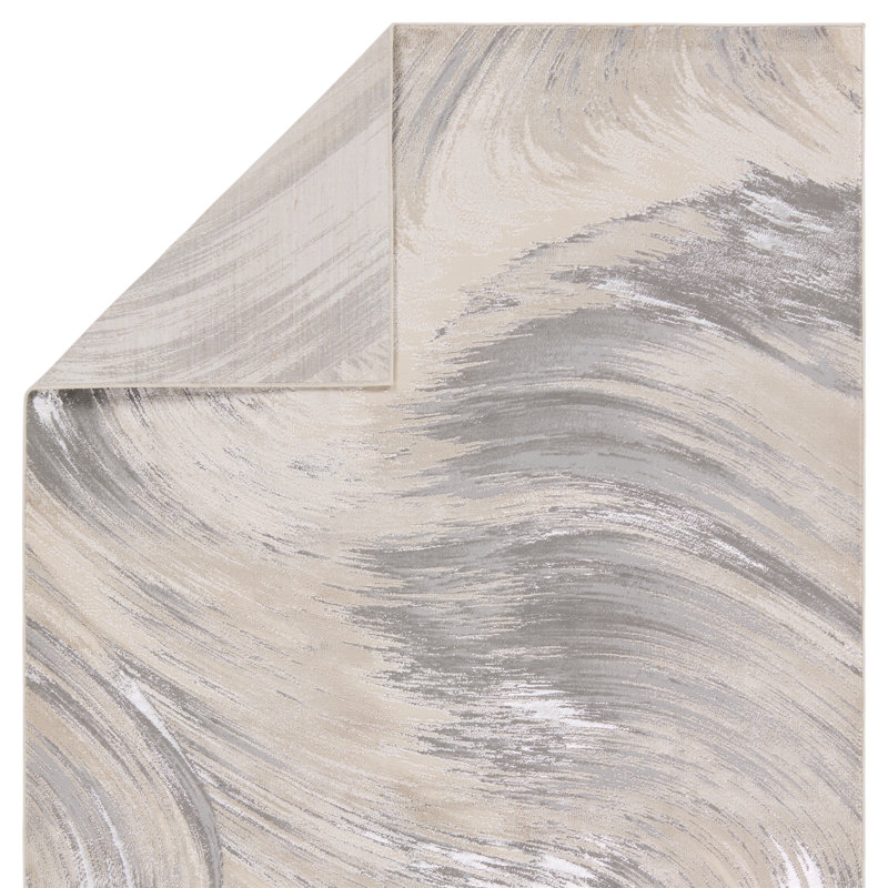 Tapis en taupe / gris à motif abstrait en polypropylène / polyester tissé à la machine, Tapis de couloir 3 pi 3 po x 12 pi