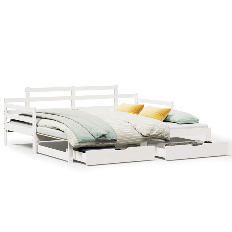 Rhania Solid Wood with Trundle, White, European Single (90 x 200cm)