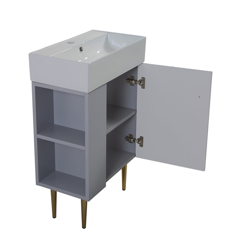 Base de meuble-lavabo seulement, tablette ouverte à gauche, gris mat GF-24V06-21MGL