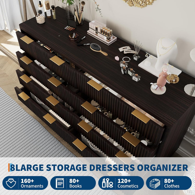 137.2 cm W Chest of 8 Drawers, Brown