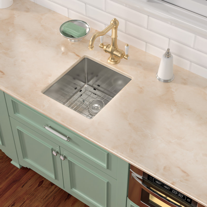 15" L x 17" W Undermount Single Bowl Stainless Steel Kitchen Sink with Basket Strainer, Stainless Steel, 15" L x 17" W 