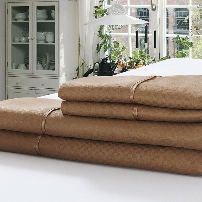 Ensemble de literie en microfibre , Ensemble de drap pour lit très grand avec drap-ho, Brun