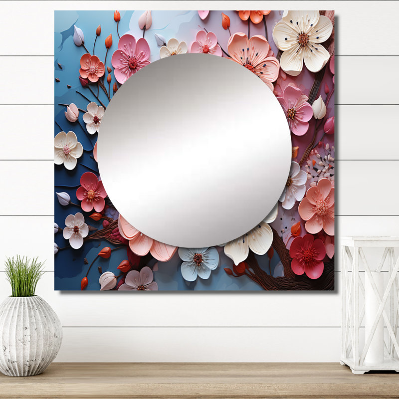 Apple Blossom Harmony I - grand miroir mural carré Apple Blossom pour chambre à coucher, 29 po x 29 po