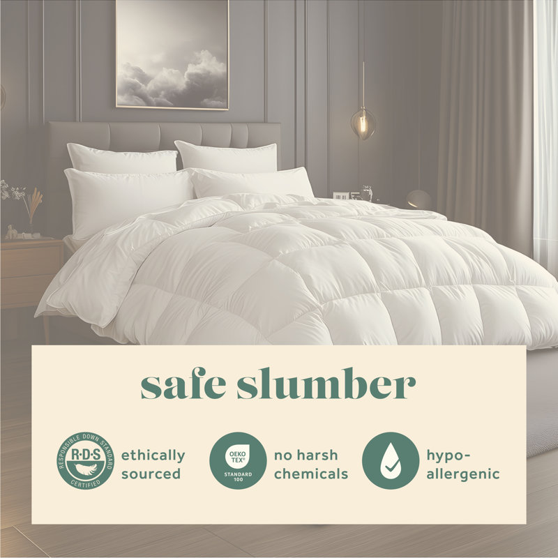 Goose Down Comforter 100% Egyptian-Quality Cotton 600 Thread Count Duvet Insert with Corner Tabs, Queen