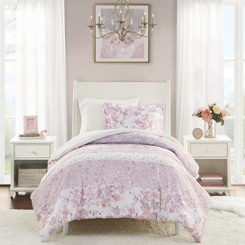 2 pièces Housse de couette en microfibre à motif floral simple / simple TG, doux et romantique, lavable à la machine, fermeture à boutons avec imprimé, rose