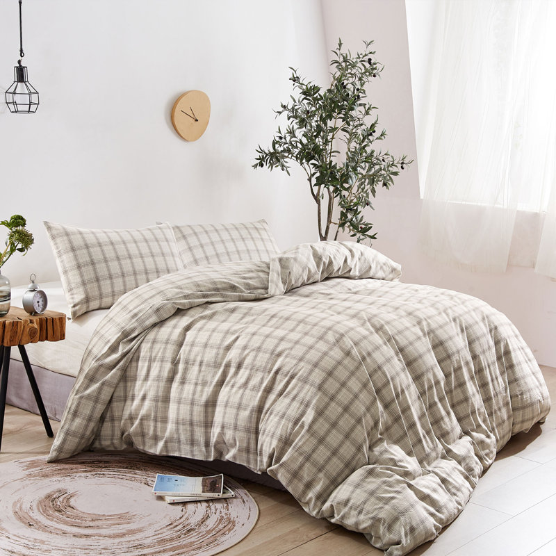 Ensemble de housse de couette 100% coton 3 pièces Kulkata, gris, Housse de couette grand et 2 taies décoratives