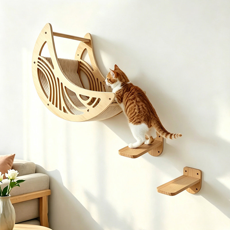 Escalier mural pour chat avec hamac