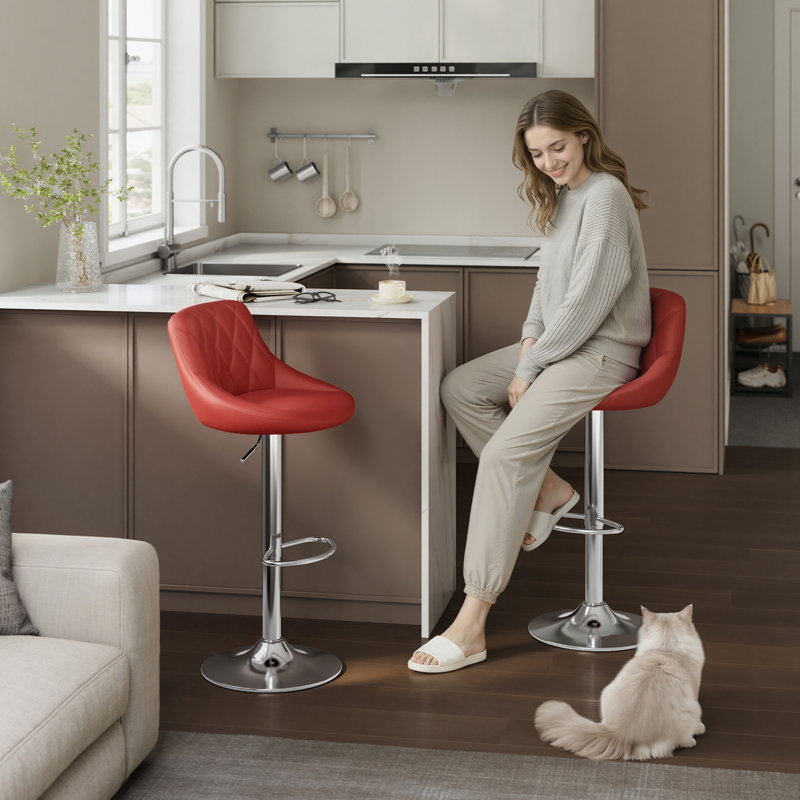 Swivel Upholstered Adjustable Height Counter Stool, Bordeaux, 1
