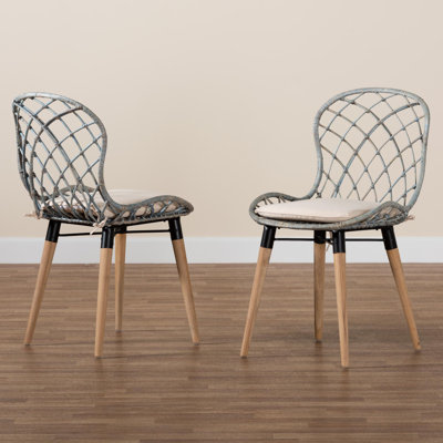 Ashli Fabric Wing Back Rattan and Teak Wood Side Chair Dining Chair -  Corrigan StudioÂ®, 1C26278BA6174E3DBCE6C1C920C58B1E