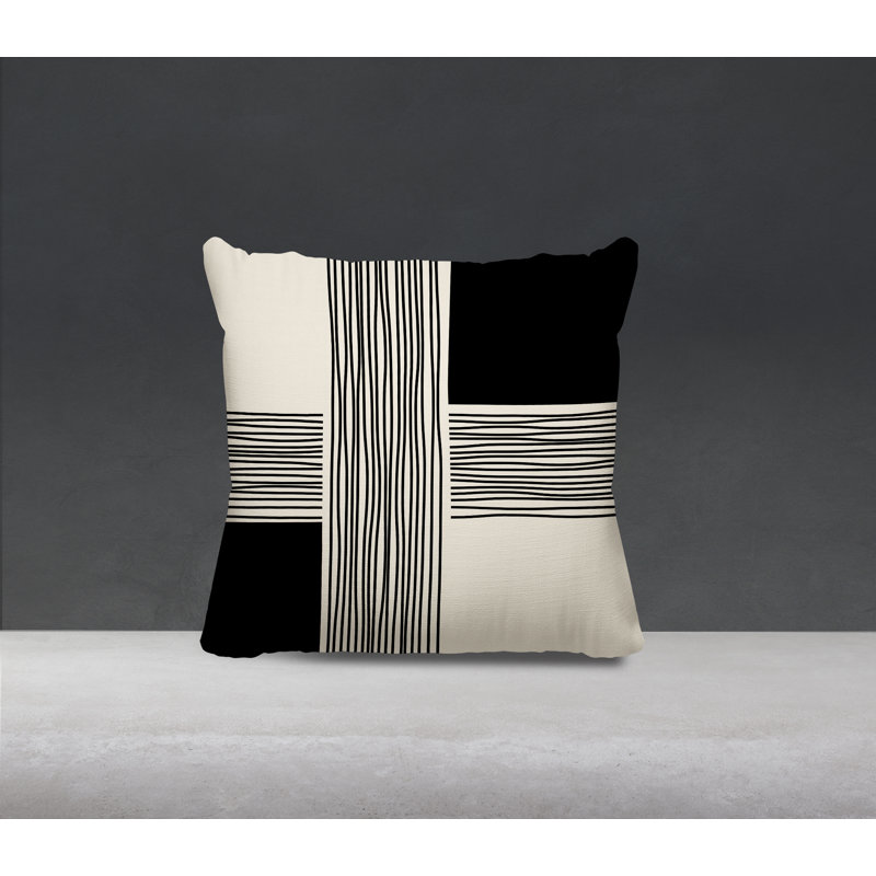 Cassie Abstract Outdoor Reversible Throw Pillow, 15"H x 15"W, Black/Cream/Black