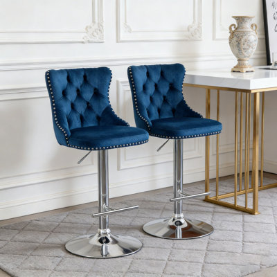 Swivel Velvet Barstools Adjusatble Seat Height