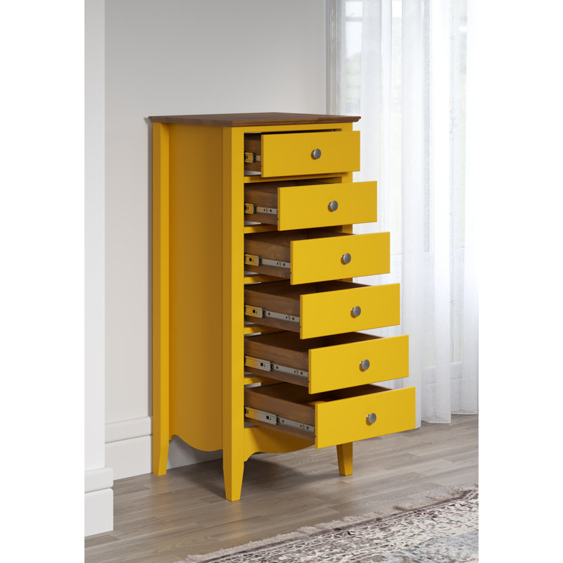 Delrick 6 Drawer 50Cm W Tallboy, Yellow/Brown