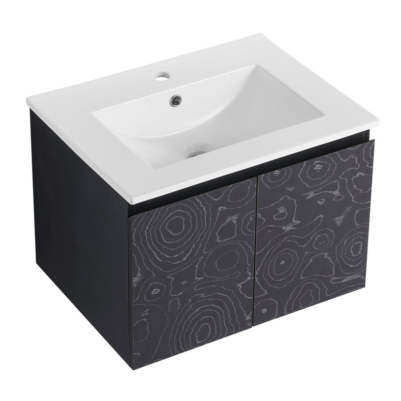 Meuble-lavabo mural 24 po avec lavabo en céramique et porte d'armoire à fermeture en douceur 24 po