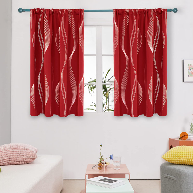 Cirila Back Tab Rod Pocket Silver Wave Curtain Panels, 52" W x 45" L, Pink