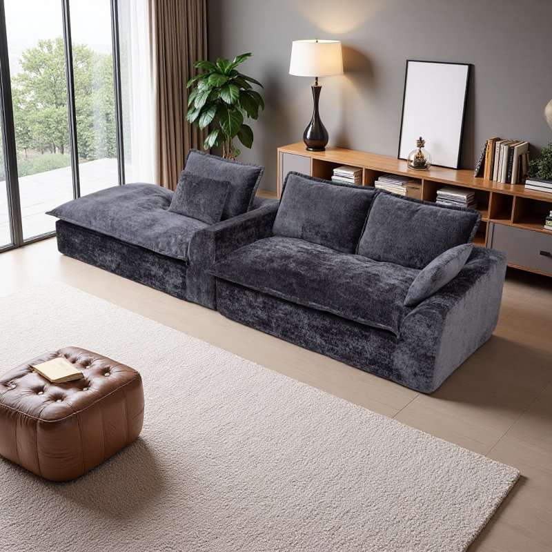 Canapé modulaire 103 po Cloud, modulaire réversible en L avec méridienne, sans assemblage requis, Chenille noir