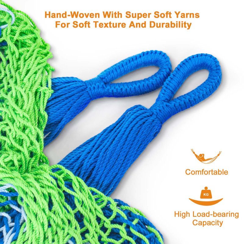 Hamac double 10,5 pieds tissé à la main avec sac de rangement, bleu et vert, Bleu et vert