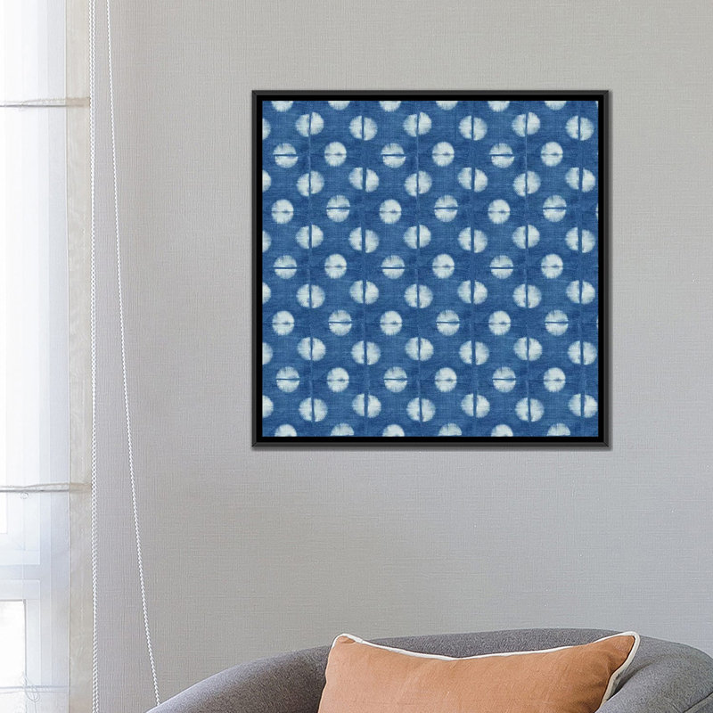 «Blue Shibori II», impression sur toile, H 18 po x l 18 po x P 1,5 po, Toile avec cadre noir, Pas de tapis