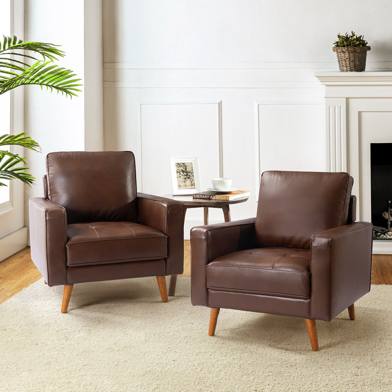 Fauteuil en cuir véritable de 33 po de largeur Annaleise, Brun