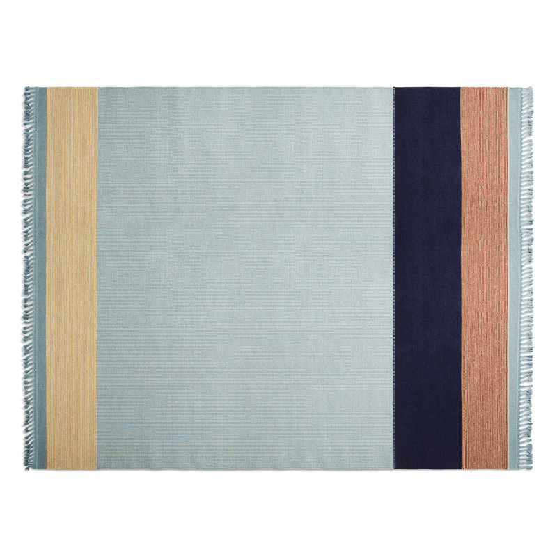 Right On Wool Striped Area Rug in Blue/Yellow/Black/Orange, Rectangle 9' x 12'
