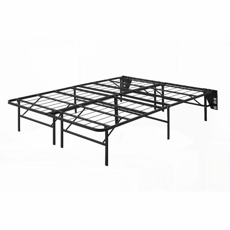 Structure de lit plateforme grand format en métal noir pliable sans sommier, design haut profil 14 po