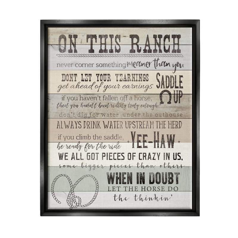 On This Ranch Rules, impression sur toile par CAD Designs, Cadre flottant noir de jais, H 21 po x l 17 po x P 1,7 po