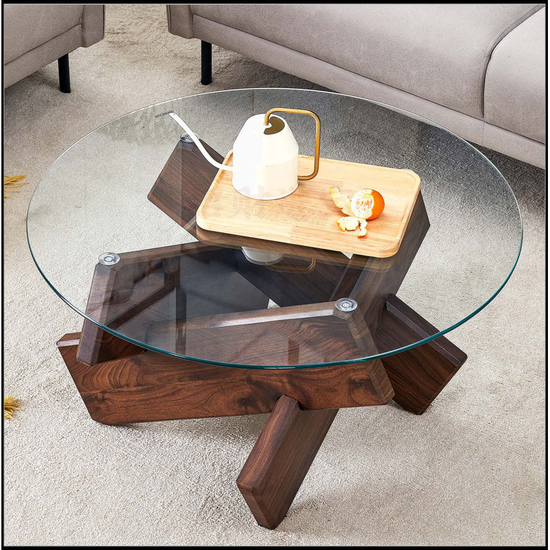 Table basse ronde en verre, table basse unique de 33,4 po