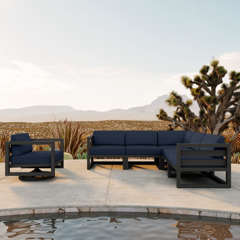 Ensemble modulaire 6 pièces avec pivot Rugiatu, Spectre indigo Sunbrella®, Ardoise