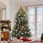 Arbre de Noël artificiel vert givré 6 pi avec lumières réglables, pommes de pin et baies-99725290