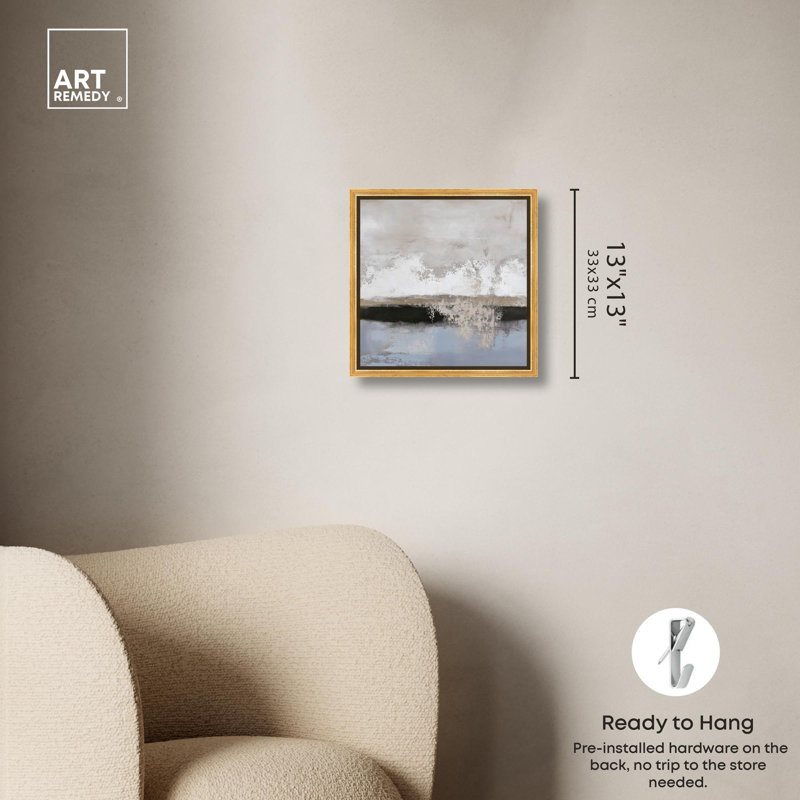 Abstrait neutre sur toile Graphite Profondeur II par Art Remedy, H 13 po x l 13 po x P 1,8 po, Cadre flottant doré
