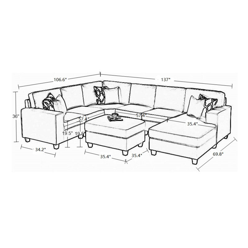 Canapé modulaire faisant face à la droite avec repose-pieds Dhrish, Mélange de lin gris clair