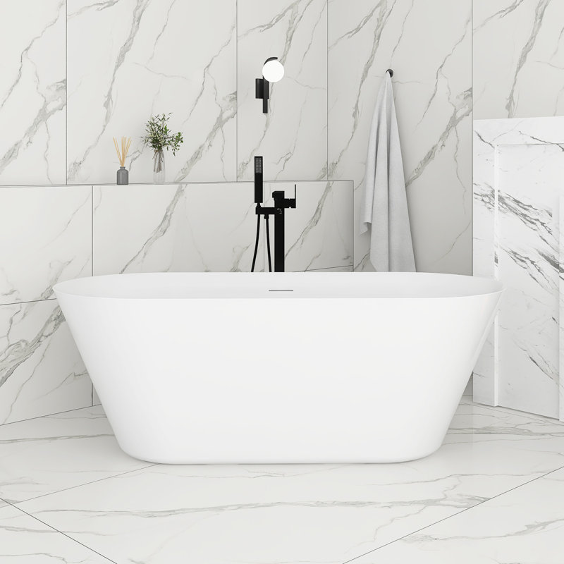 Baignoire de trempage autoportante en acrylique blanc brillant de 66 pouces