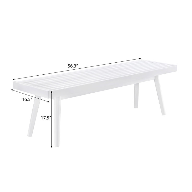 Cailob Wood Bench, 17.55" H x 56.35" W x 16.55" D, White
