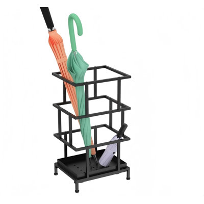 Umbrella Holder For Entryway, Metal Umbrella Stand With Water Tray And Cane Holder, Adjustable Feet,  Suitable For Home, Office, And Shopping Mall