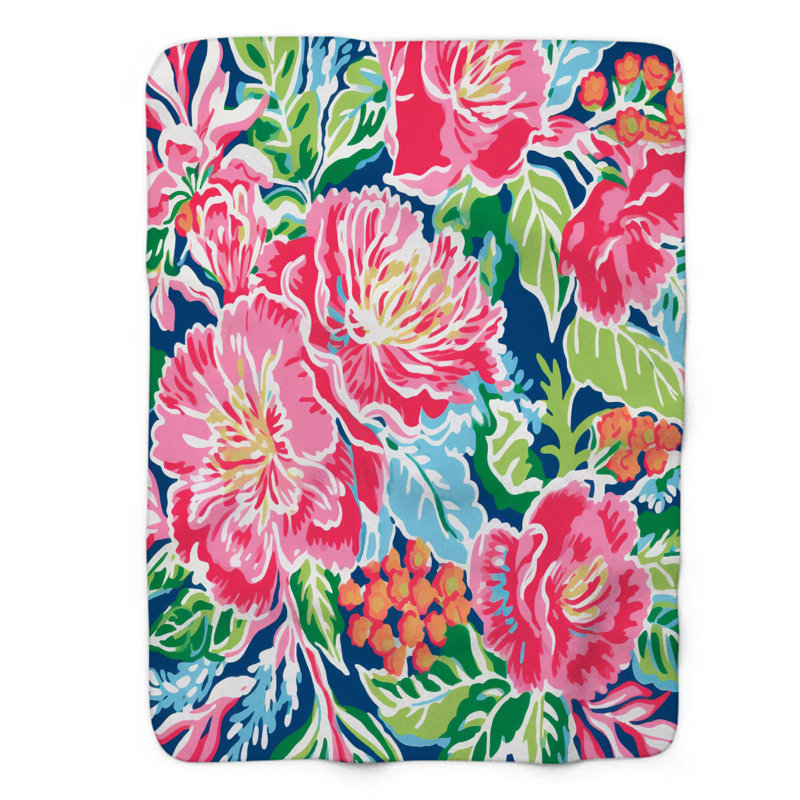 Motif de balise maritime - 1 pièce Sherpa Premium, L 50 po x L 60 po, Fleurs roses tendance
