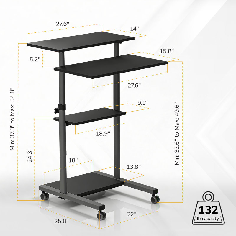  Mount-It! Mobile Standing Desk and Height Adjustable Stand-Up Computer Workstation, Silver