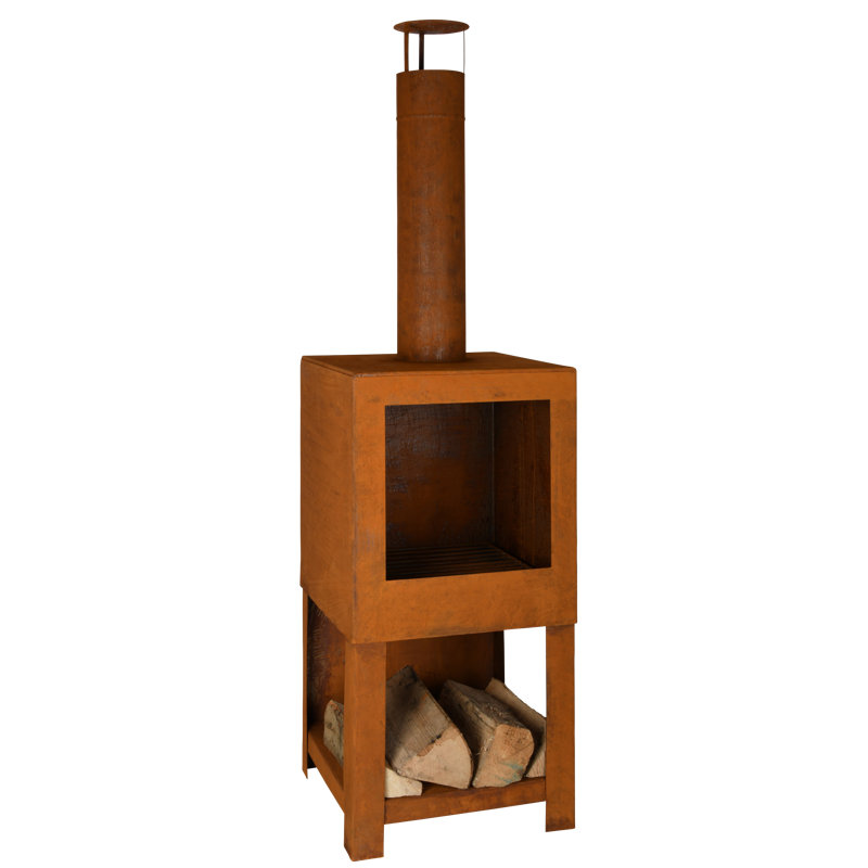 Square Terrace Heater with Wood Store, Rust