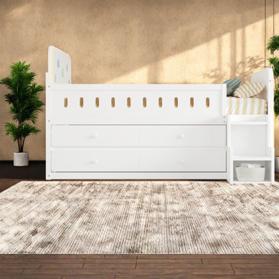 Lit double en bois moderne avec peu d'espace et conception blanche avec DEL et rangement