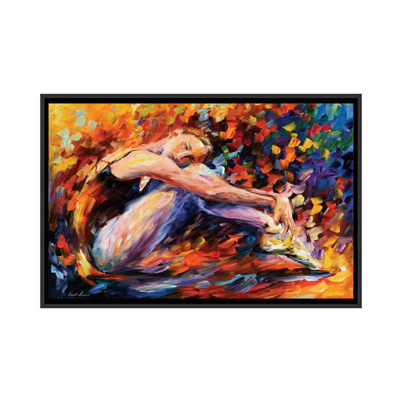 « resting ballerine », art mural sur toile tendue, H 18 po x l 26 po x P 1,5 po, Toile avec cadre noir, Pas de tapis