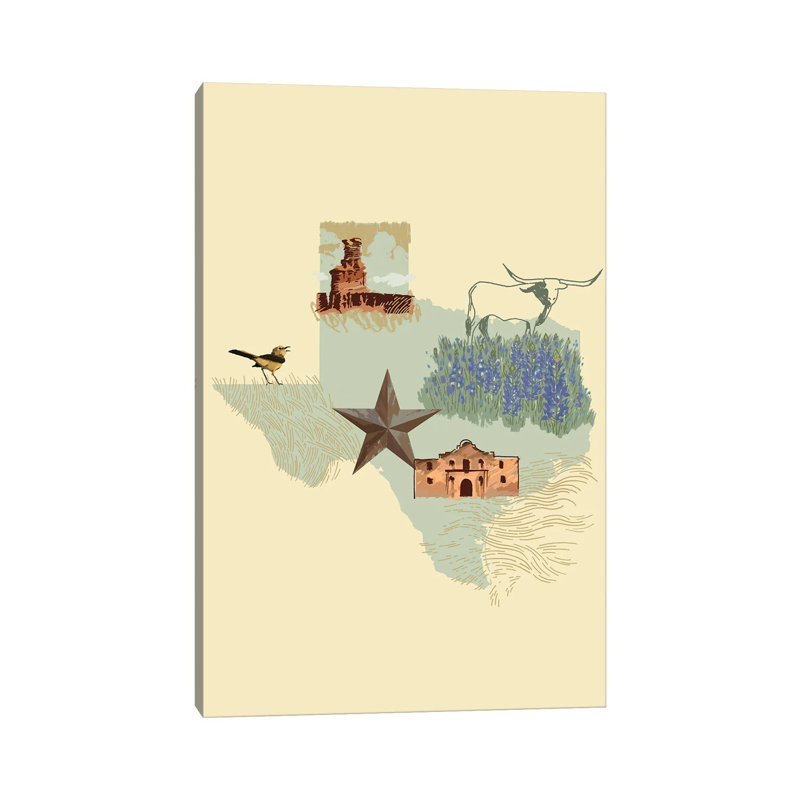 Illustrated State-Texas by Jacob Green - Wrapped Canvas Print, 101.6cm H x 66.04cm W x 1.91cm D