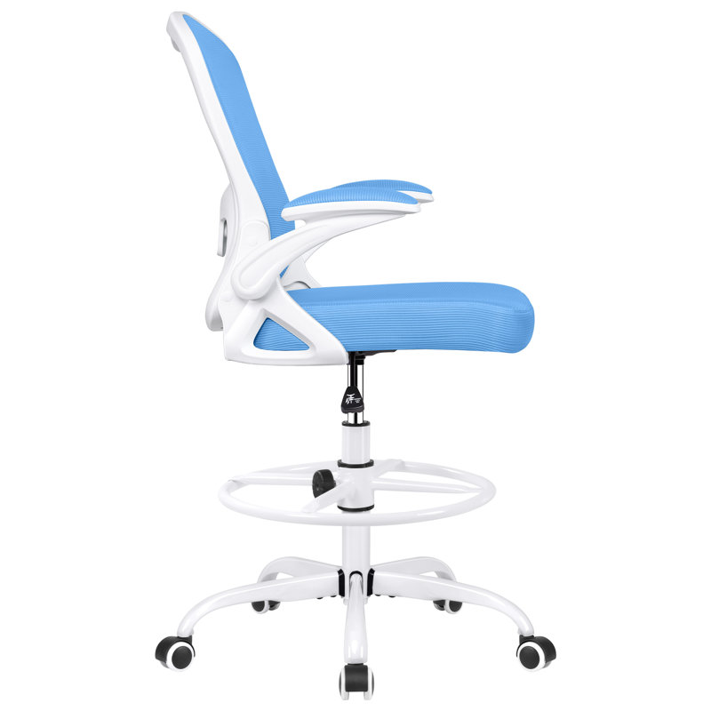 Chaise de dessinateur en filet Kyanna, Bleu, Blanc