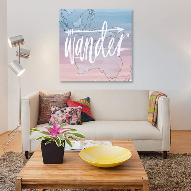 «World Traveller Series: Wander», art textuel sur toile, H 18 po x l 18 po x P 1,5 po, Toile tendue, Pas de tapis